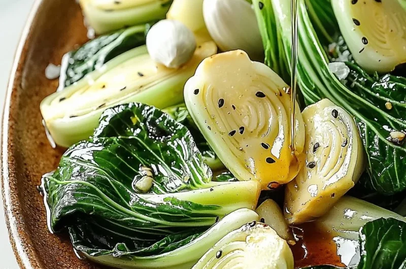 Sautéed bok choy with garlic and ginger served in a bowl