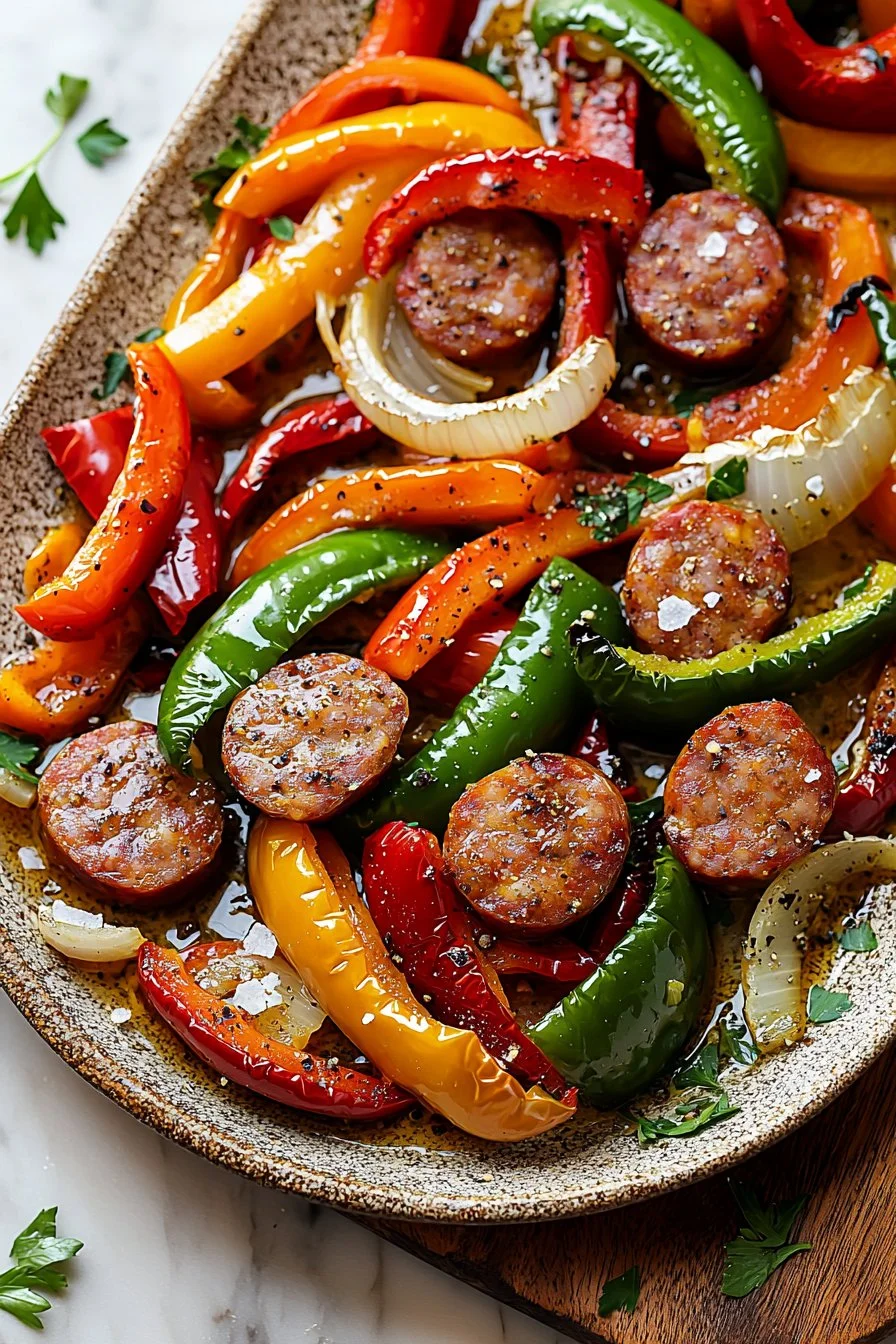 Sheet Pan Sausage Peppers and Onions