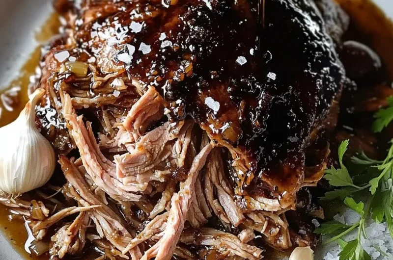 Slow cooker brown sugar balsamic pork with herbs and spices