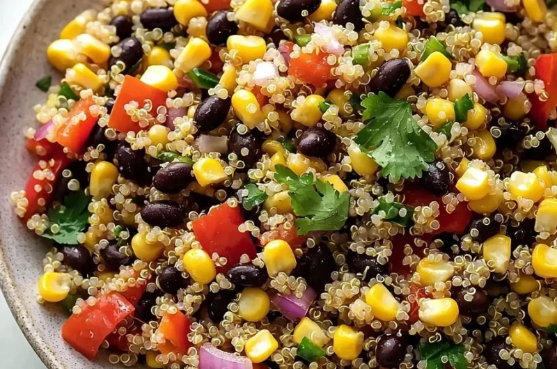 Healthy Sweet Corn and Black Bean Quinoa Salad in a bowl