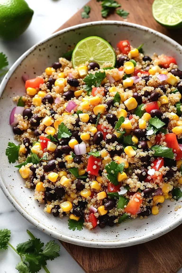 Colorful sweet corn and black bean quinoa salad in a bowl