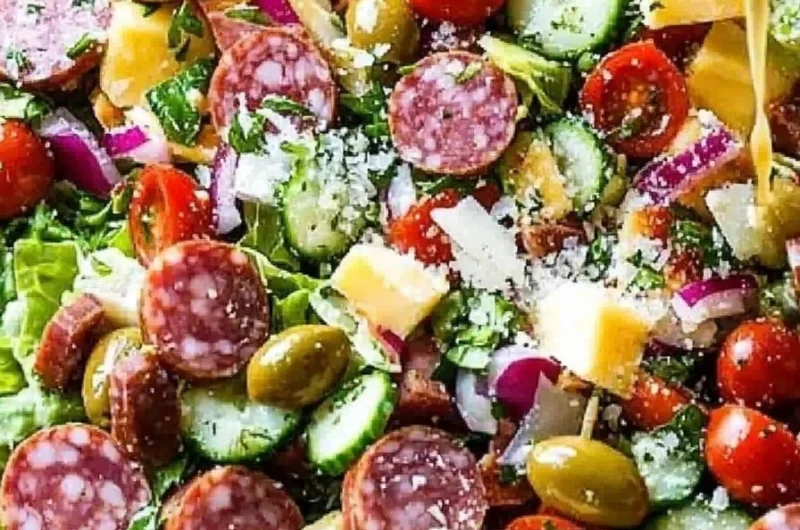 Delicious Italian Grinder Salad featuring meats, cheese, and fresh veggies