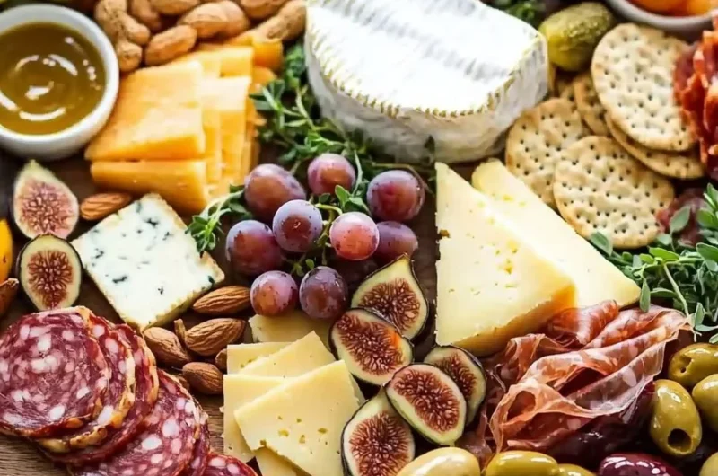 An elegant charcuterie board with meats, cheeses, and fresh fruits for a perfect gathering.