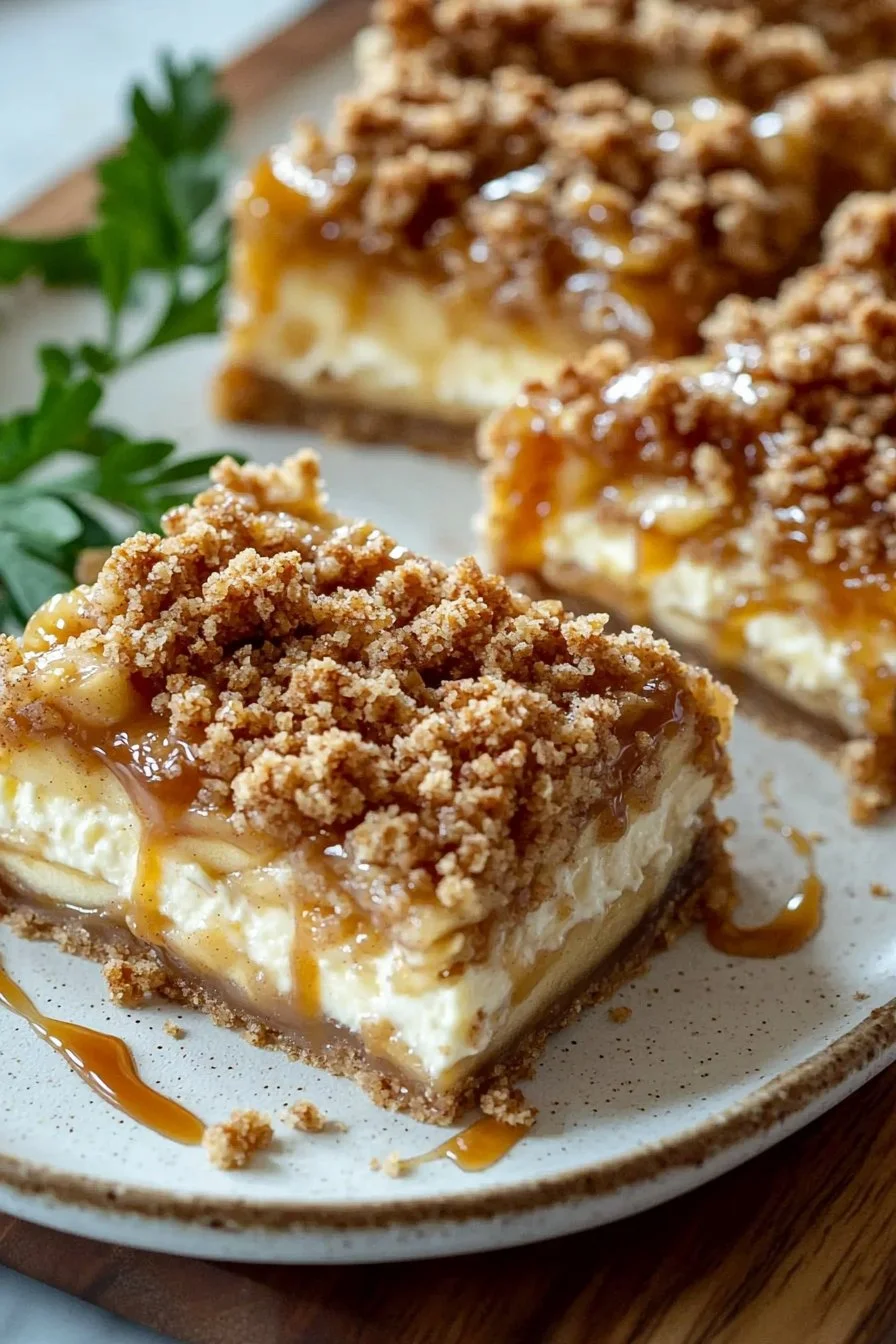 Creamy Caramel Apple Cheesecake Bars with Streusel Topping