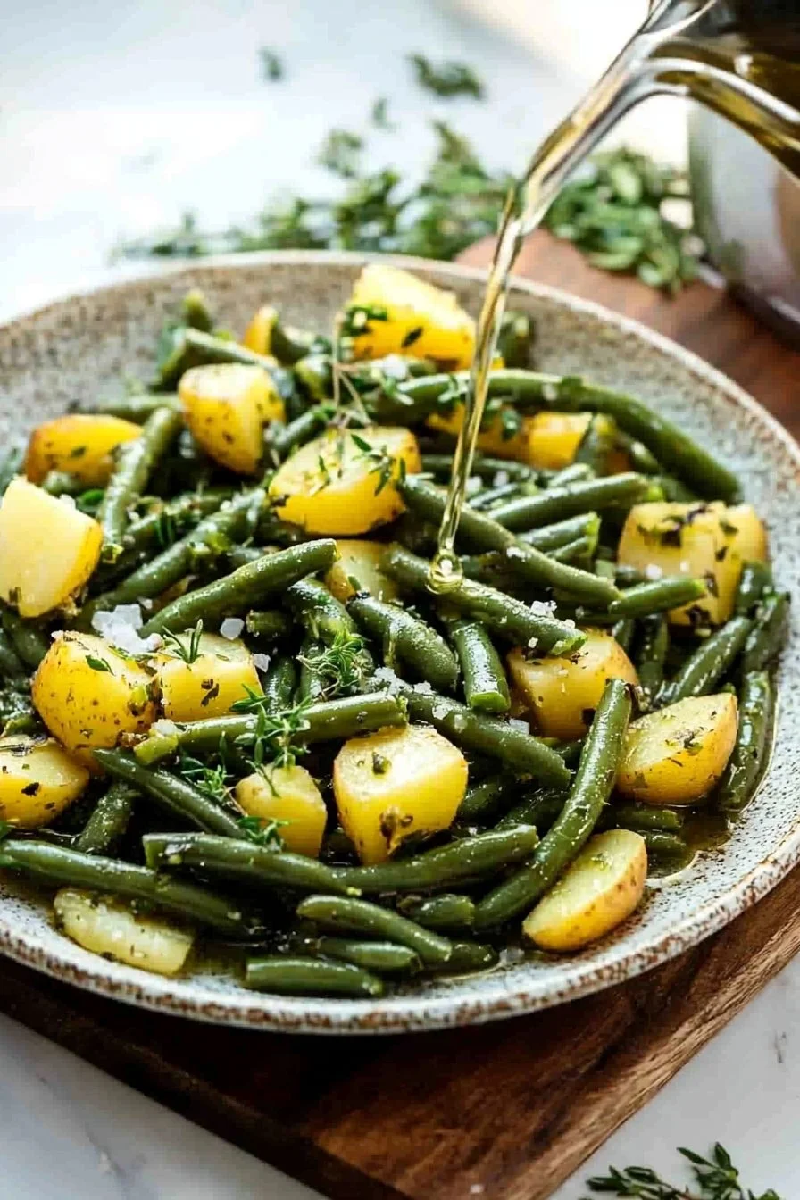 Easy Instant Pot green beans with potatoes in a serving bowl