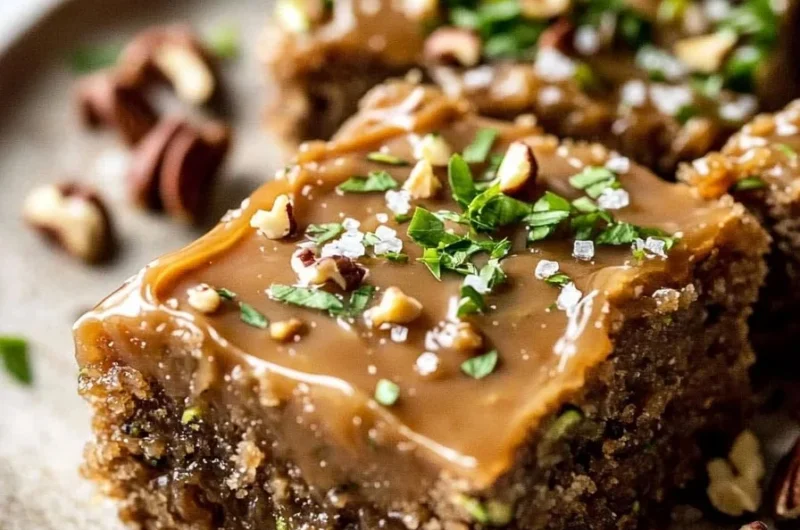 Delicious easy zucchini bars with caramel frosting, perfect dessert treat.