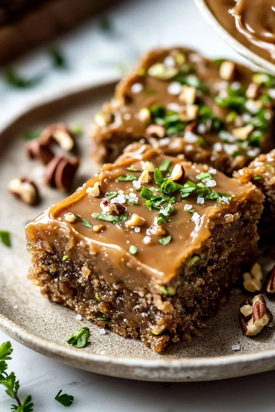 Delicious easy zucchini bars with caramel frosting, perfect dessert treat.