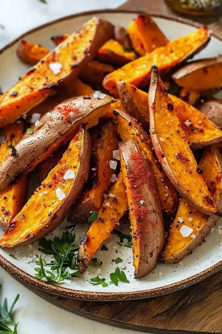Golden Sweet Potato Wedges served in a bowl, crispy and golden brown.
