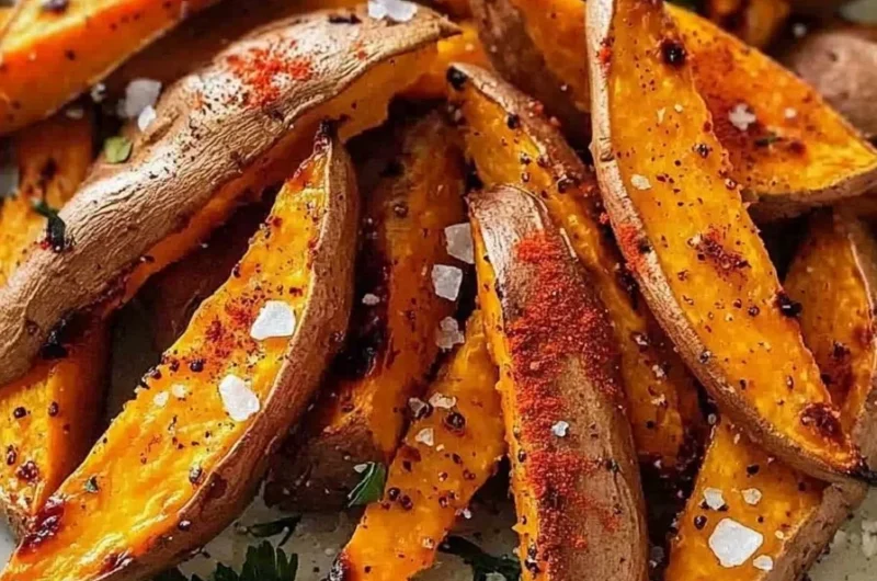 Golden Sweet Potato Wedges served in a bowl, crispy and golden brown.