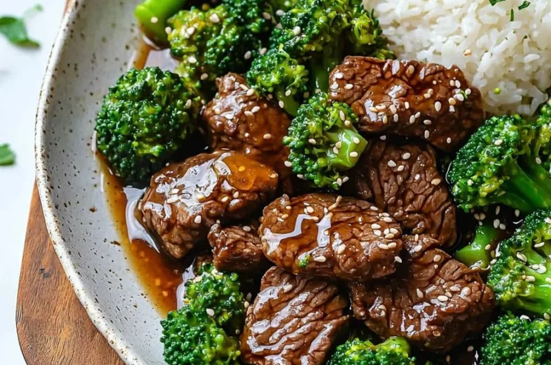 Instant Pot Beef and Broccoli with Honey Garlic Sauce served in a bowl.