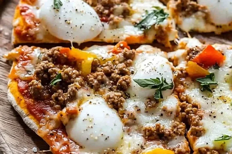 Keto ground chicken pizza crust fresh out of the oven