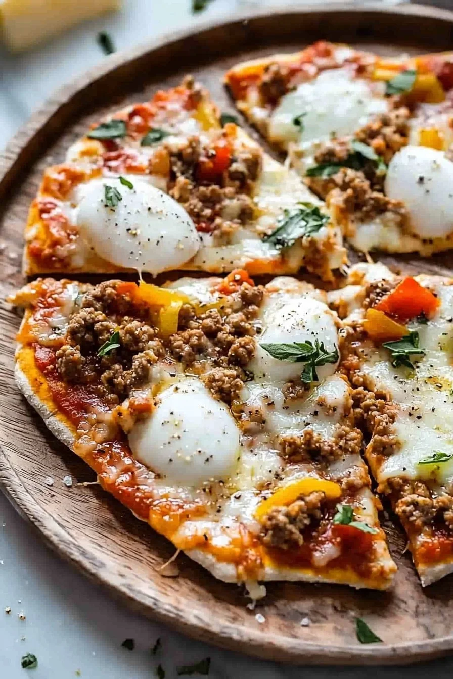 Keto ground chicken pizza crust fresh out of the oven