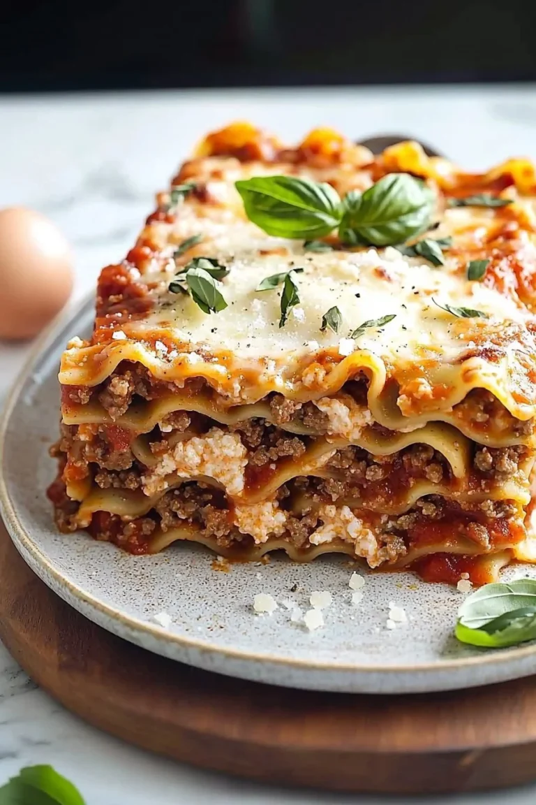 Homemade lasagna for two baked in a loaf pan, served with fresh herbs.