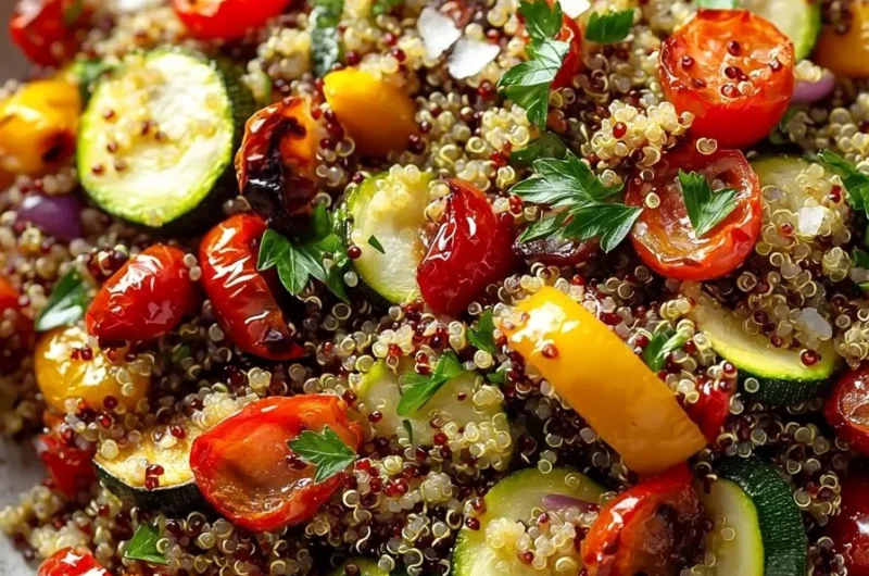 Mediterranean Quinoa Salad with Roasted Vegetables in a bowl