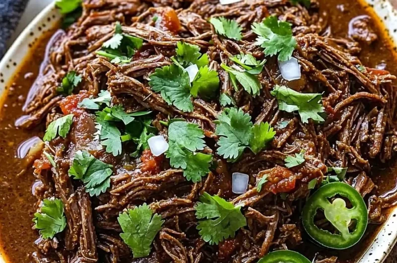 Delicious Mexican Shredded Beef served in tacos with fresh toppings.