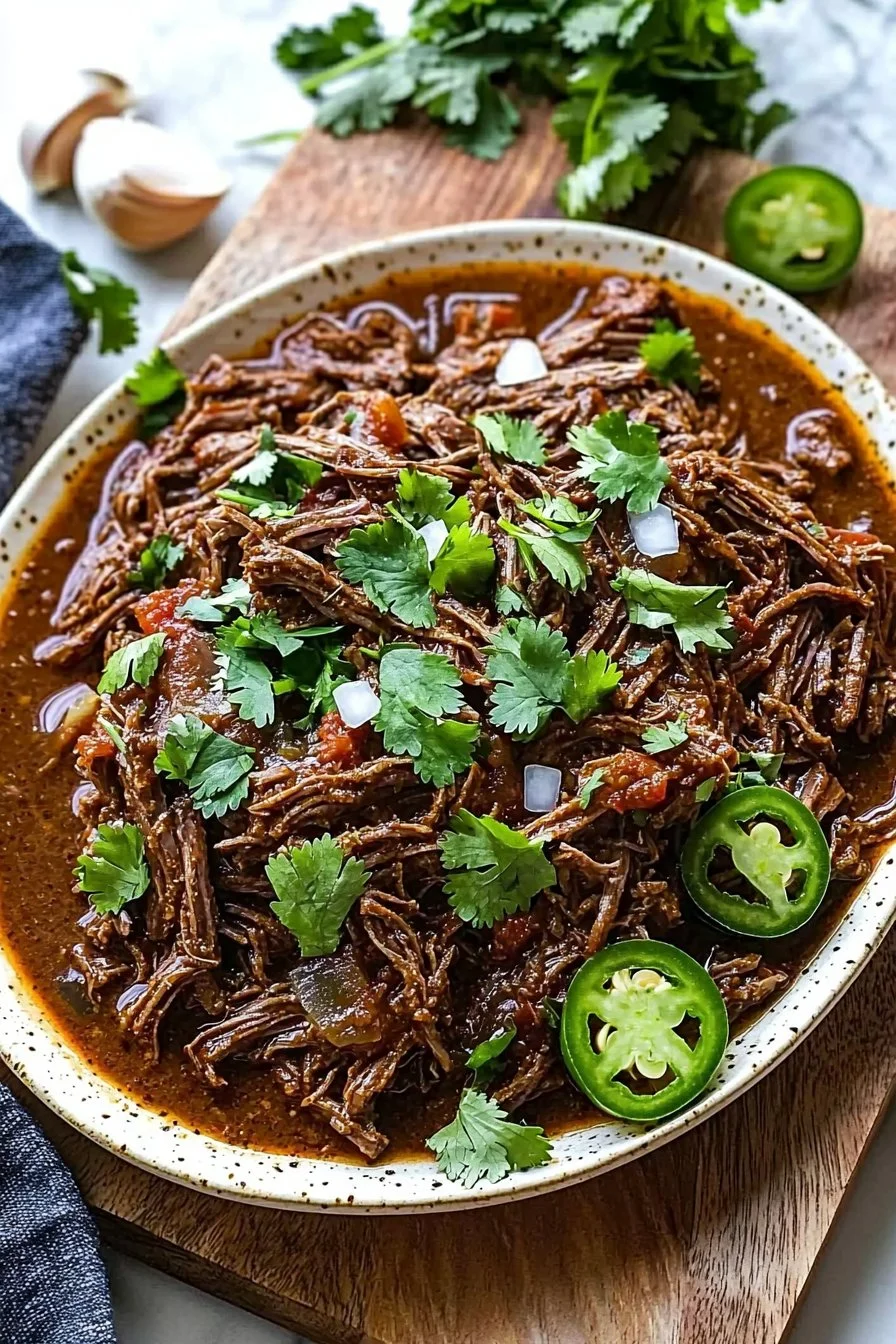 Delicious Mexican Shredded Beef served in tacos with fresh toppings.