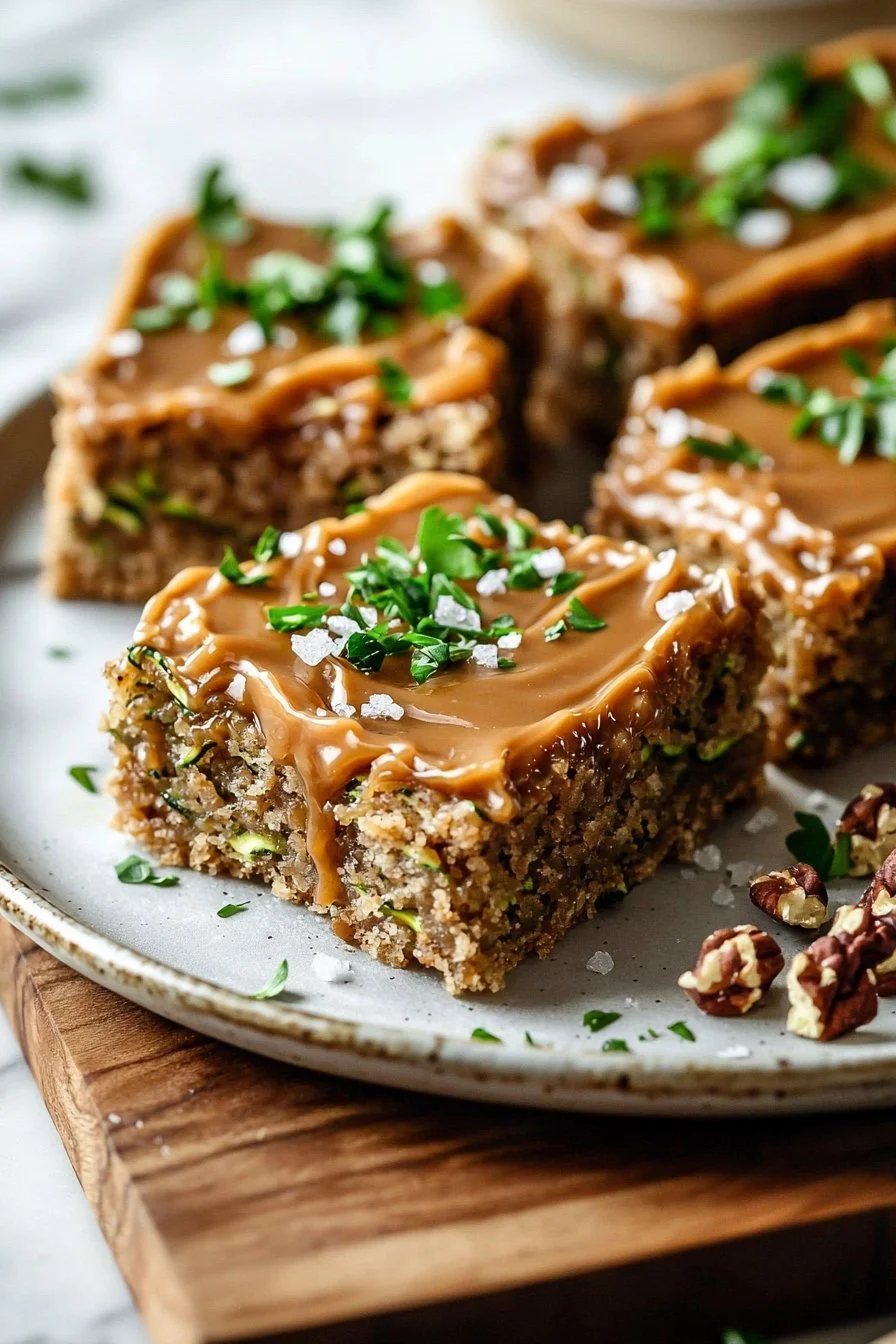 Moist Zucchini Bars with Caramel Frosting
