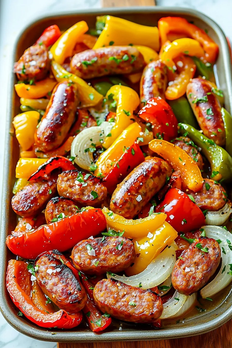 Sheet Pan Sausage Peppers and Onions