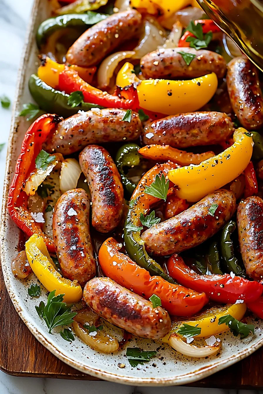 Sheet Pan Sausage Peppers and Onions