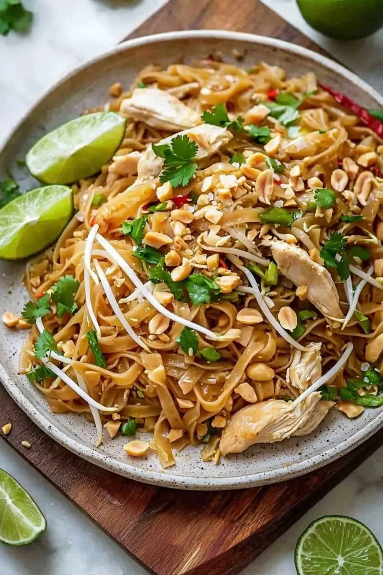 Delicious plate of easy chicken pad thai with vibrant colors and fresh ingredients