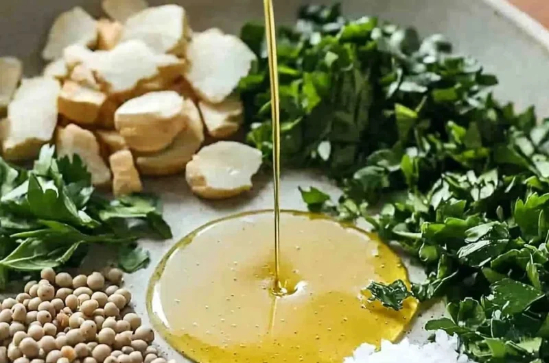 Bowl of the best spring Dijon dressing with fresh ingredients.