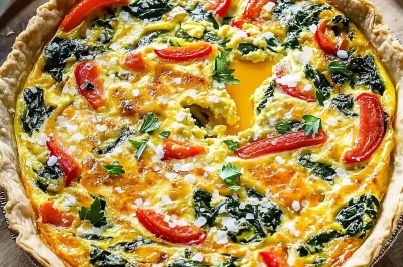 Viral tortilla quiche fresh out of the oven, garnished with herbs.