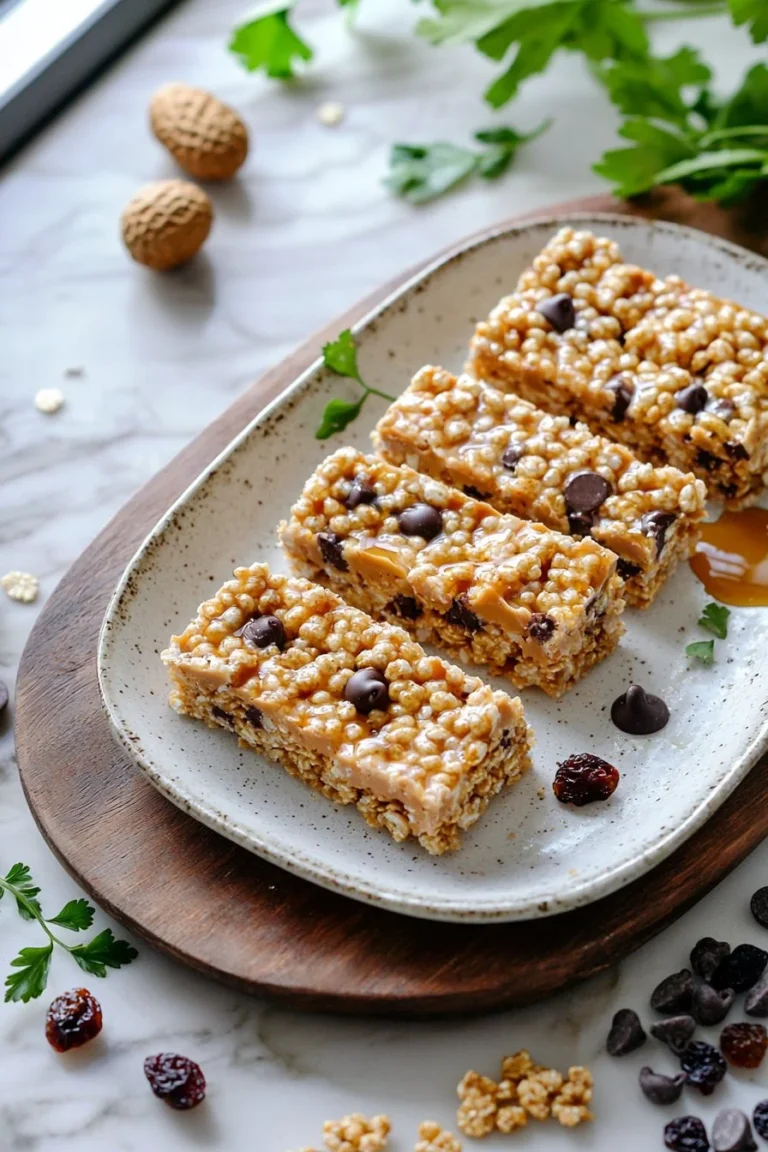 Homemade 5 ingredient cereal bars on a wooden table, healthy snack option