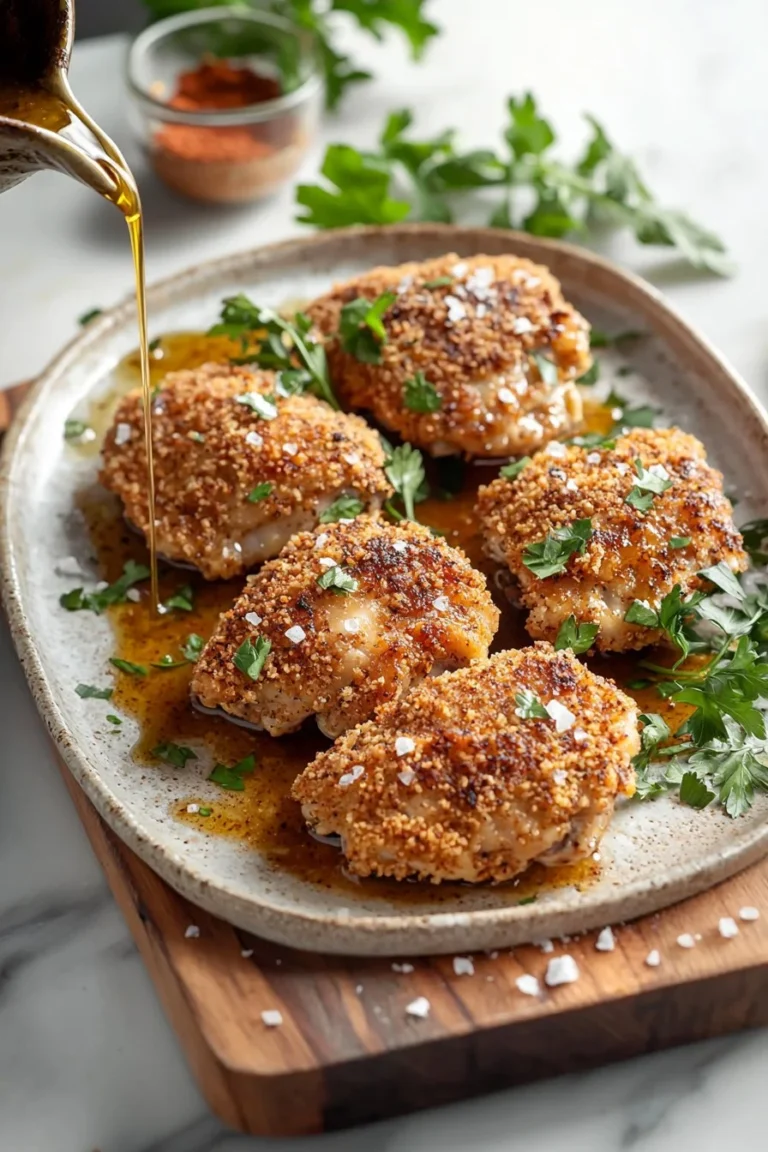 Crispy boneless panko breaded chicken thighs served on a plate