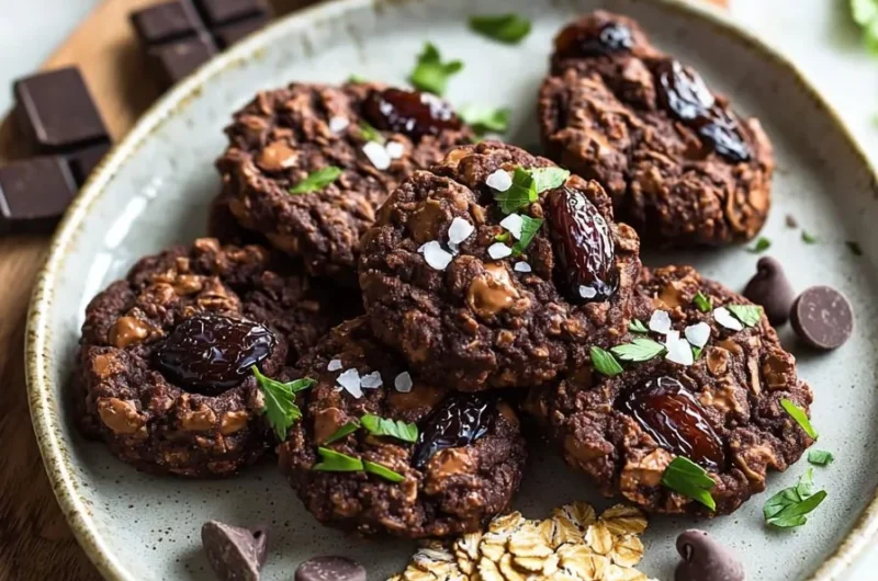 Healthy chocolate peanut butter date cookies on a plate