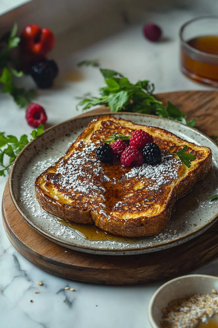 Delicious and nutritious high-protein French toast served with fresh fruits