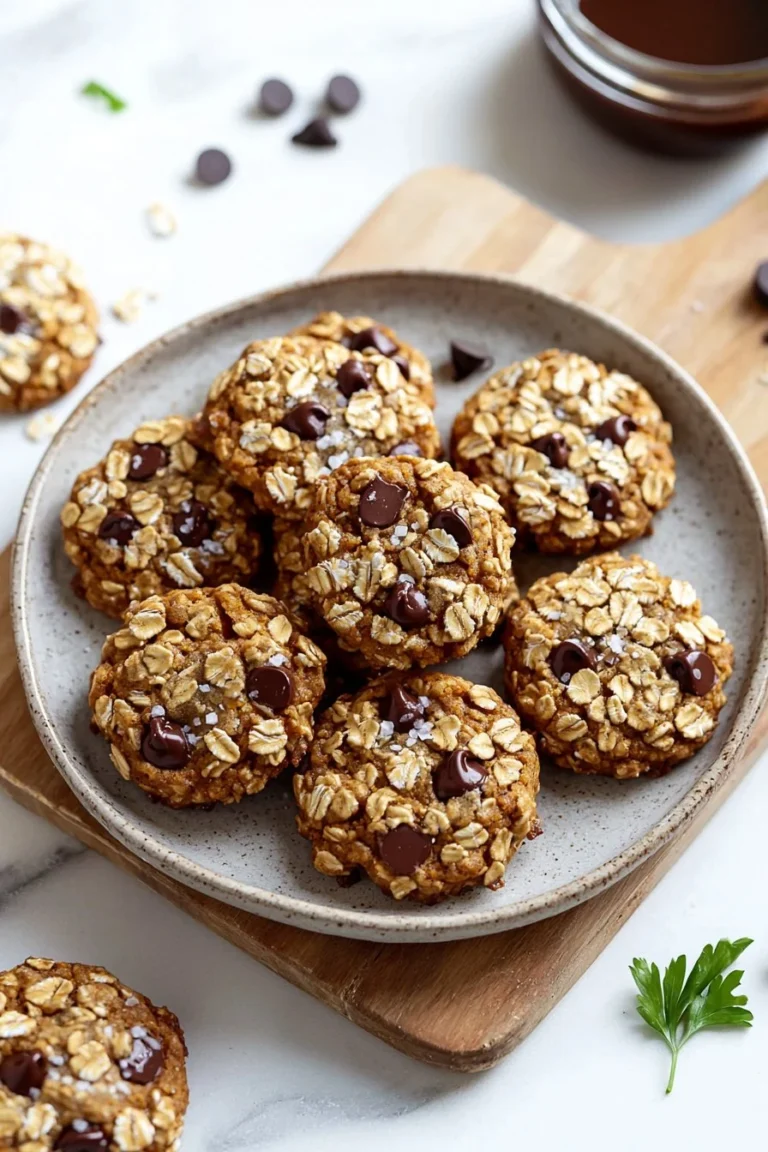 Soft and chewy pumpkin chocolate chip oatmeal cookies on a plate