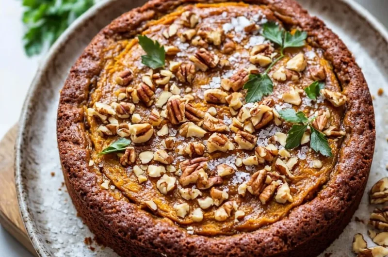 Delicious slice of Pumpkin Coffee Cake on a plate with autumn decor