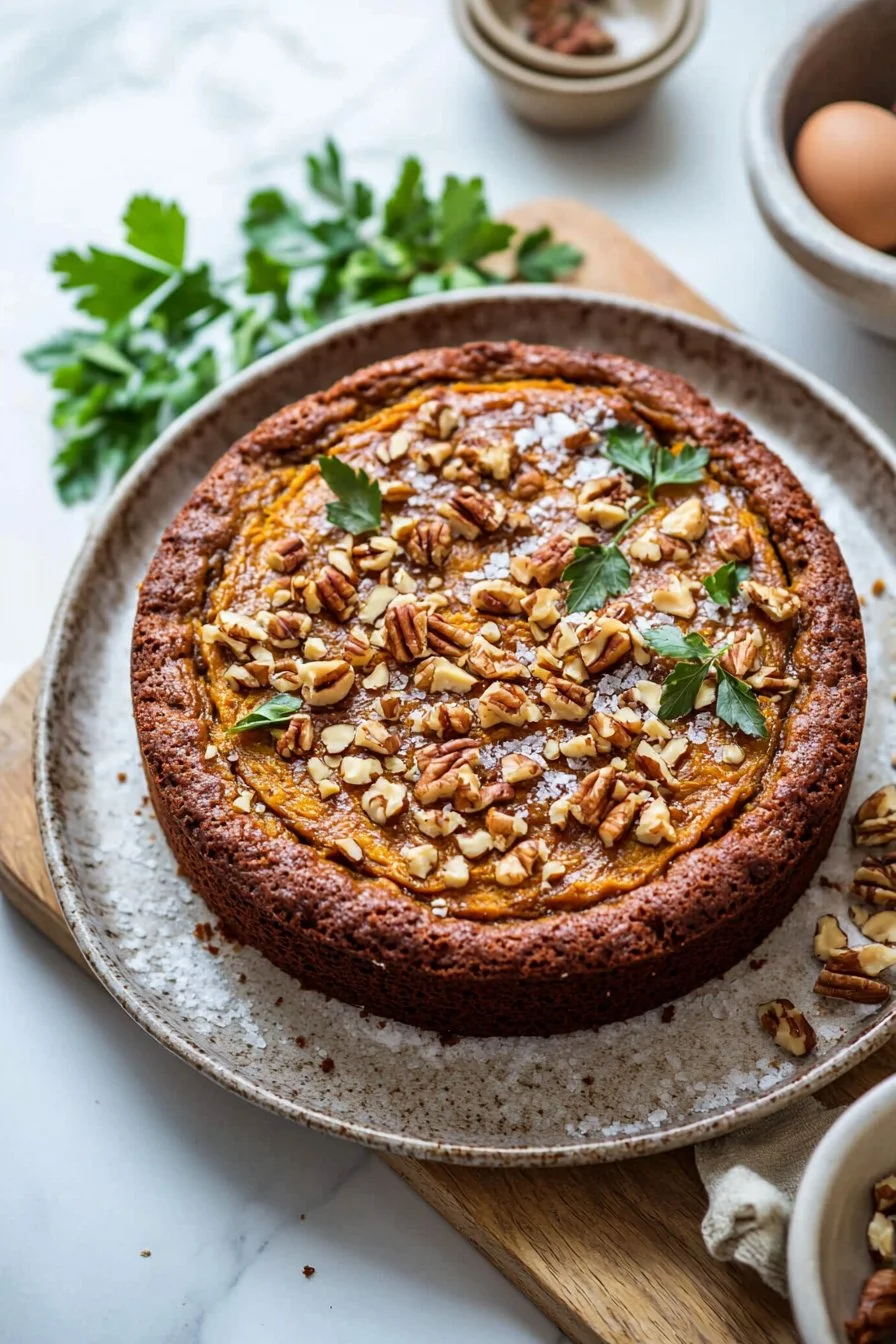Delicious slice of Pumpkin Coffee Cake on a plate with autumn decor