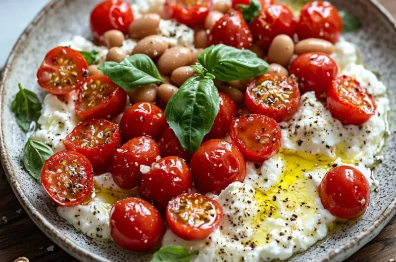 Ricotta Cherry Tomatoes and Butter Beans dish served on a plate