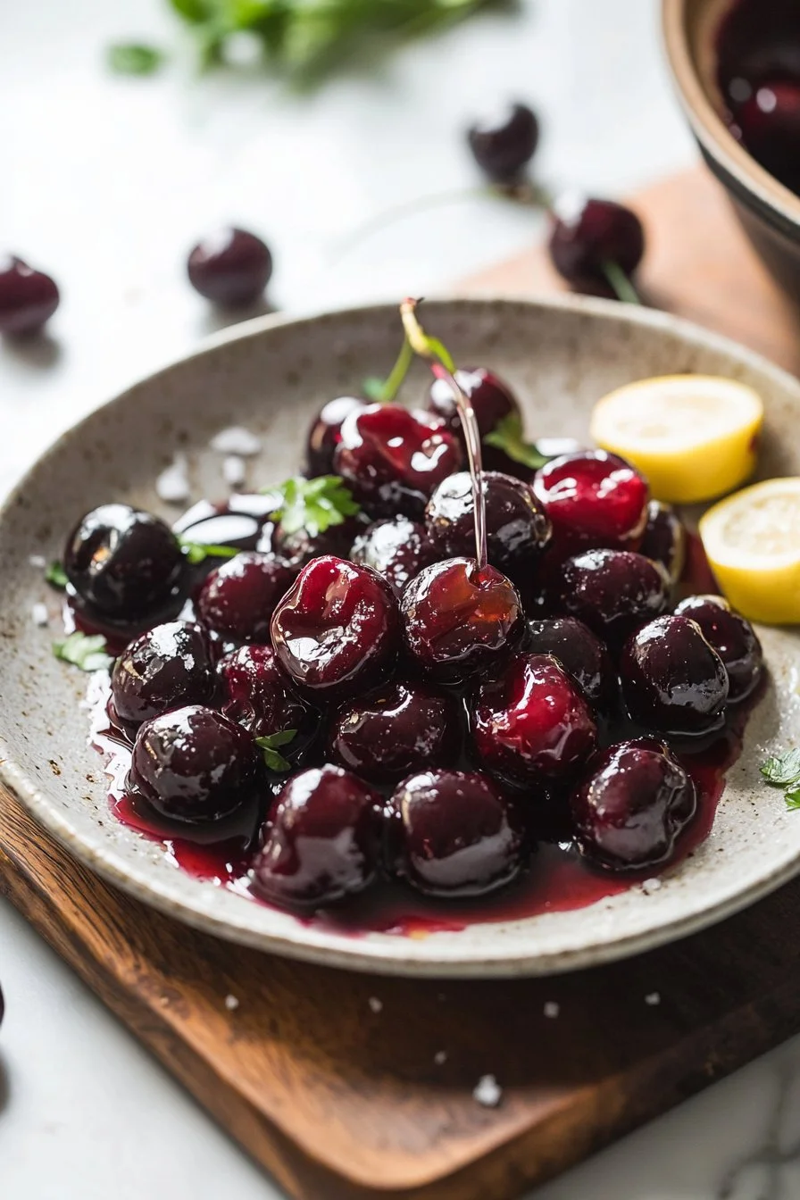 Delicious homemade sweet cherry compote served in a bowl