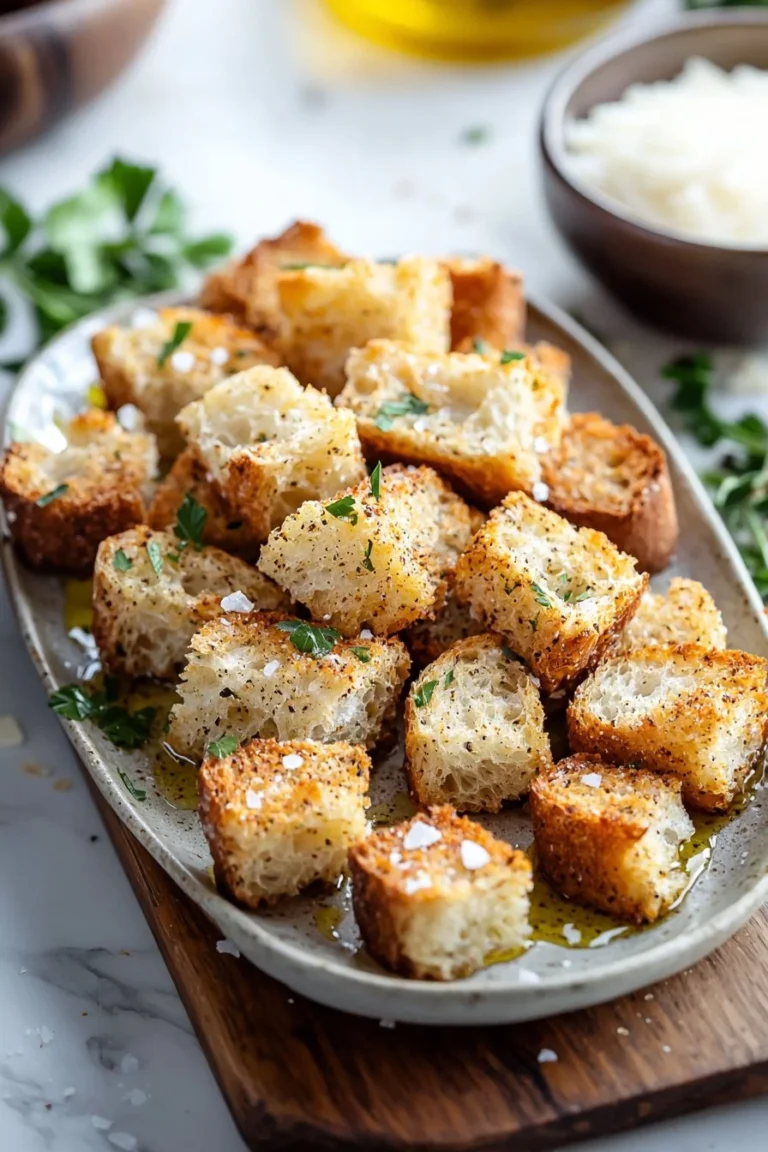 Homemade crispy seasoned croutons in a bowl, ready to enhance your meals