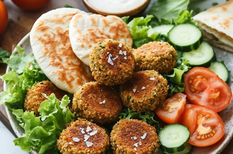 Delicious easy falafel wrap filled with fresh vegetables and savory falafel balls.