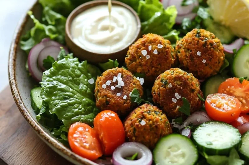 Falafel Bliss Salad Bowl featuring fresh ingredients and crispy falafel