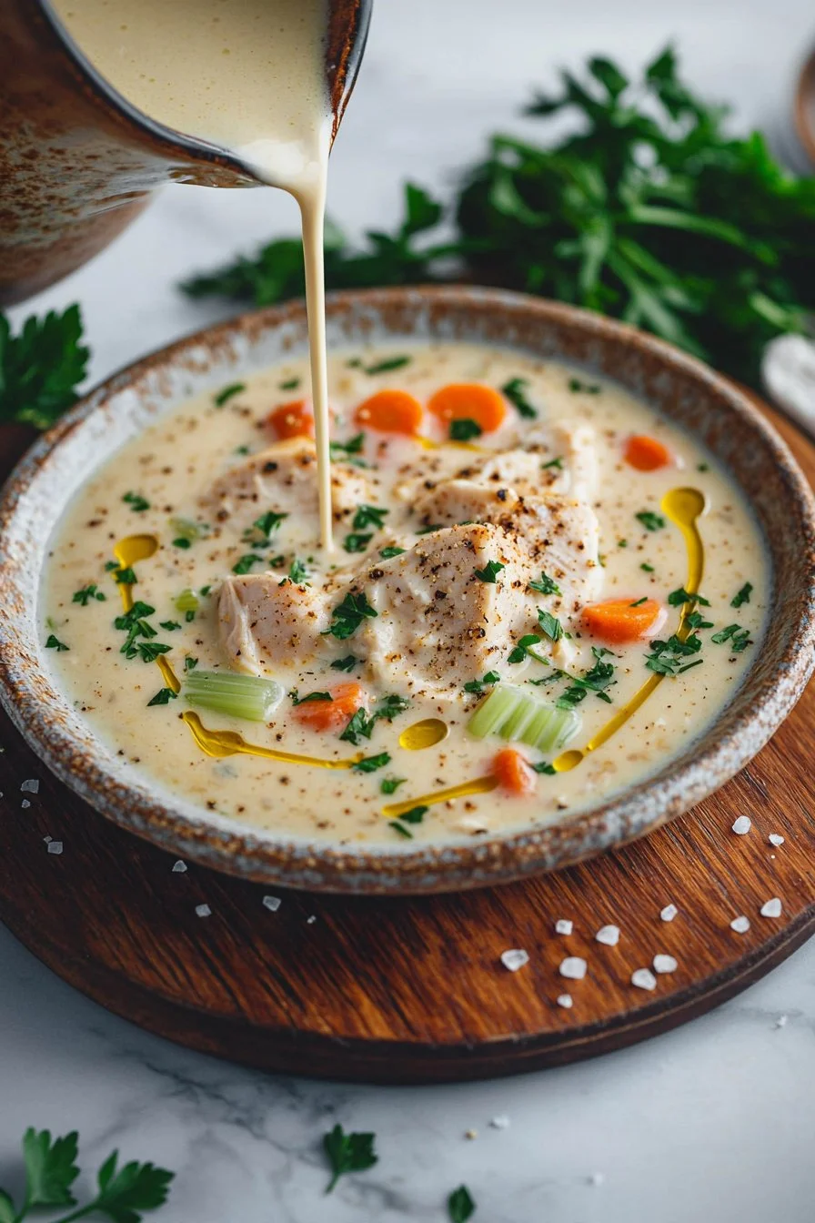 Bowl of rich creamy Marry Me Chicken Soup garnished with herbs