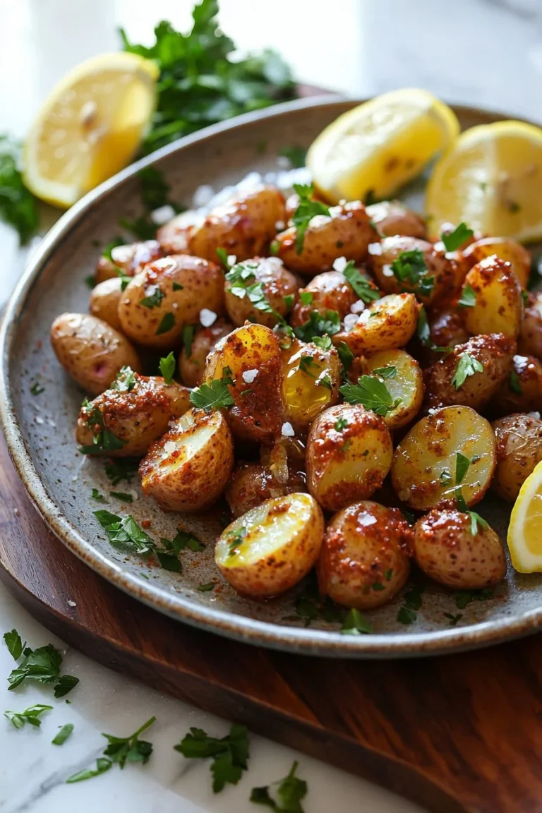 Spicy Lebanese Potatoes garnished with herbs and spices