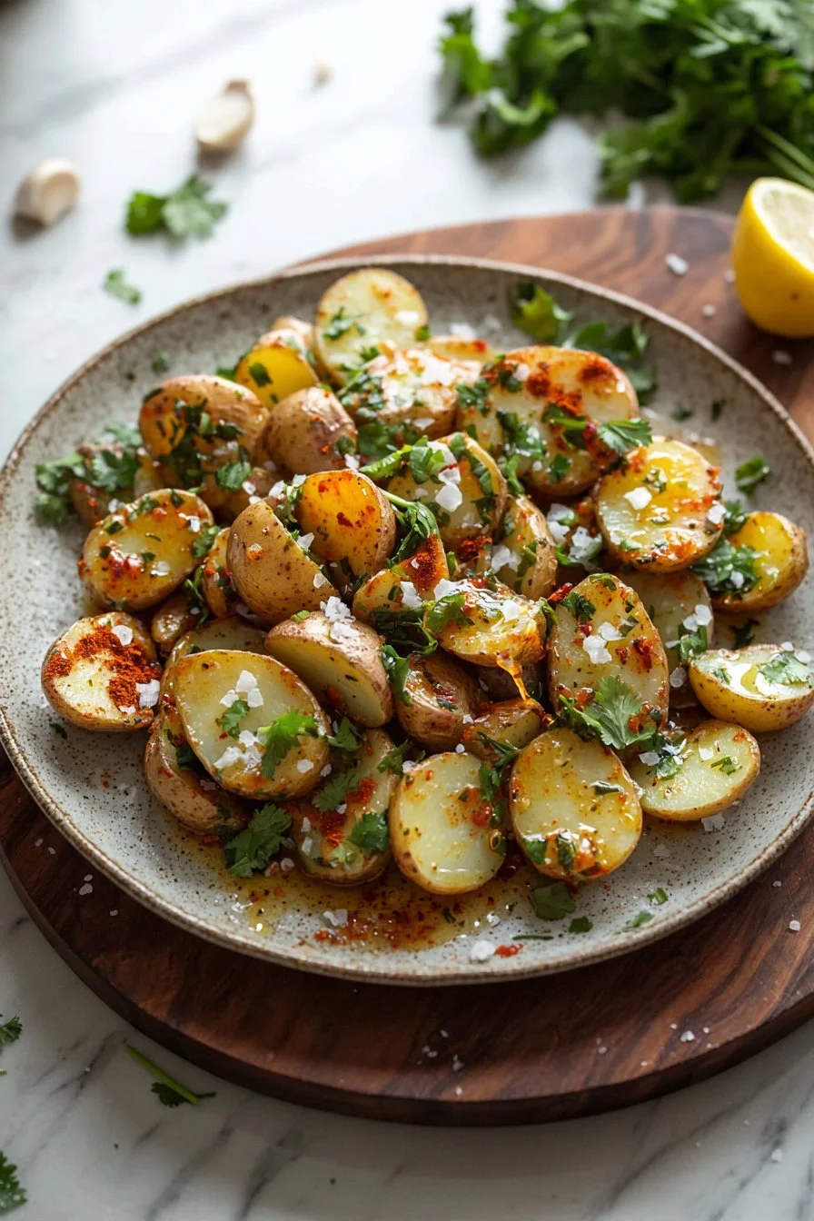 Delicious spicy Lebanese potatoes served in a bowl