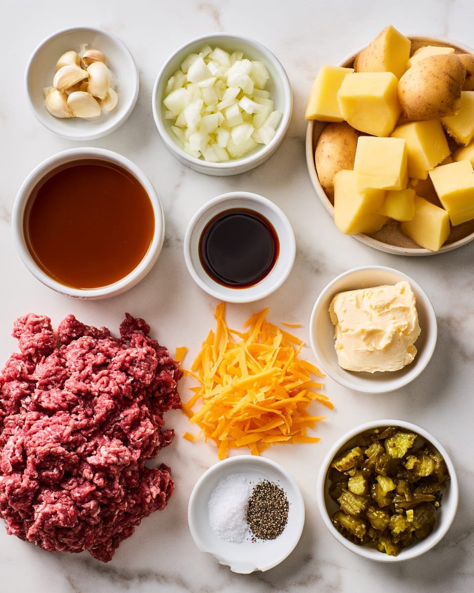 Ingredients for Cheeseburger Soup in the Crock Pot, Creamy and Comforting