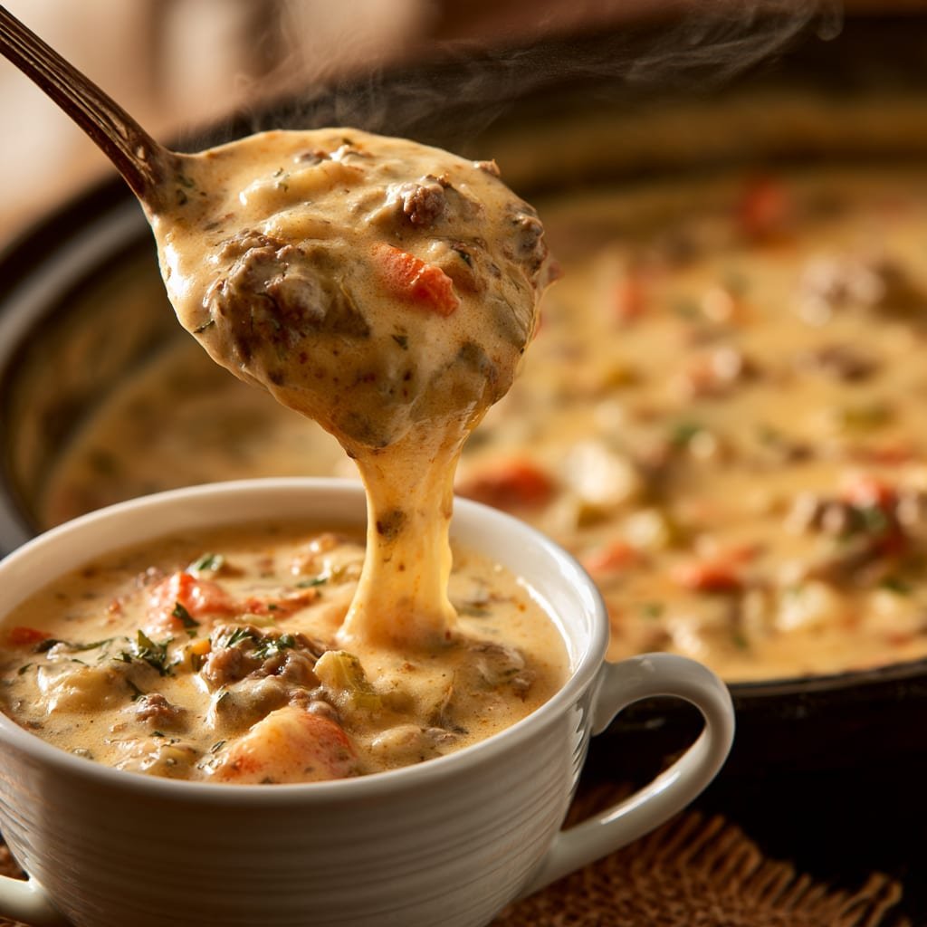 Cheeseburger Soup in the Crock Pot, Creamy and Comforting