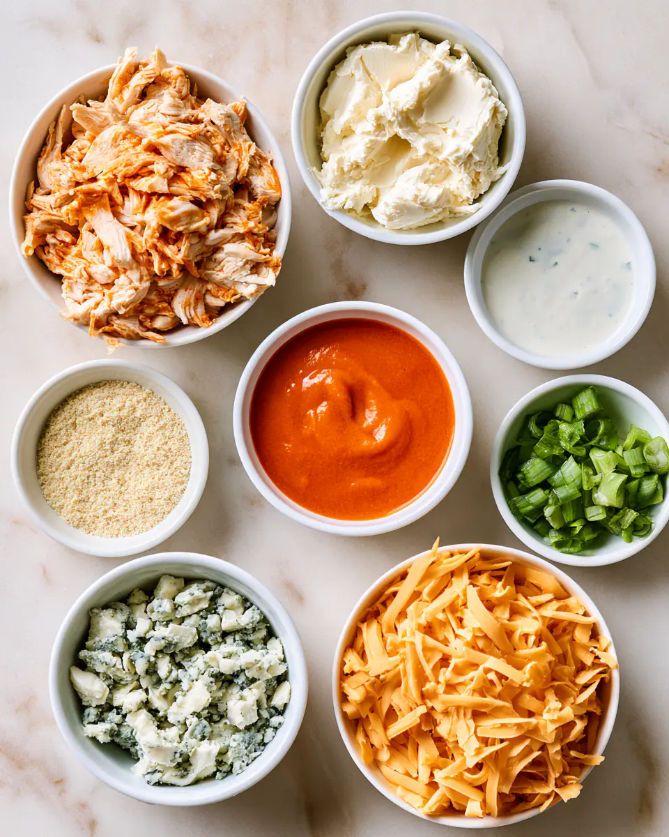 Ingredients for Cheesy Buffalo Chicken Dip | Super Bowl Appetizers Everyone Loves