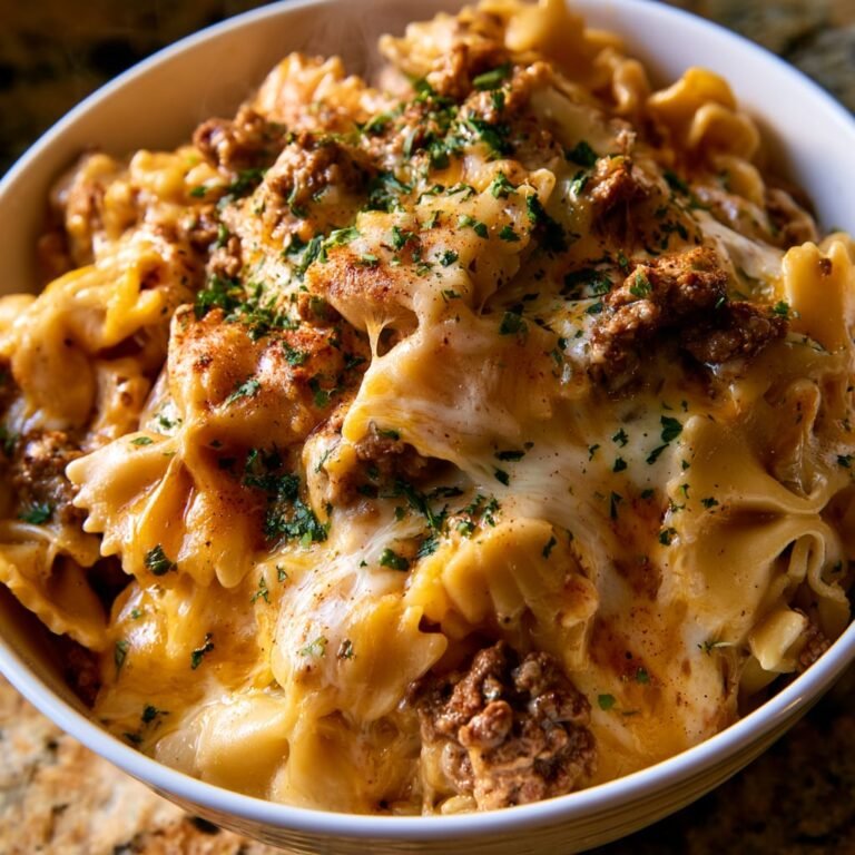 Cheesy Garlic Butter Beef and Bowtie Pasta