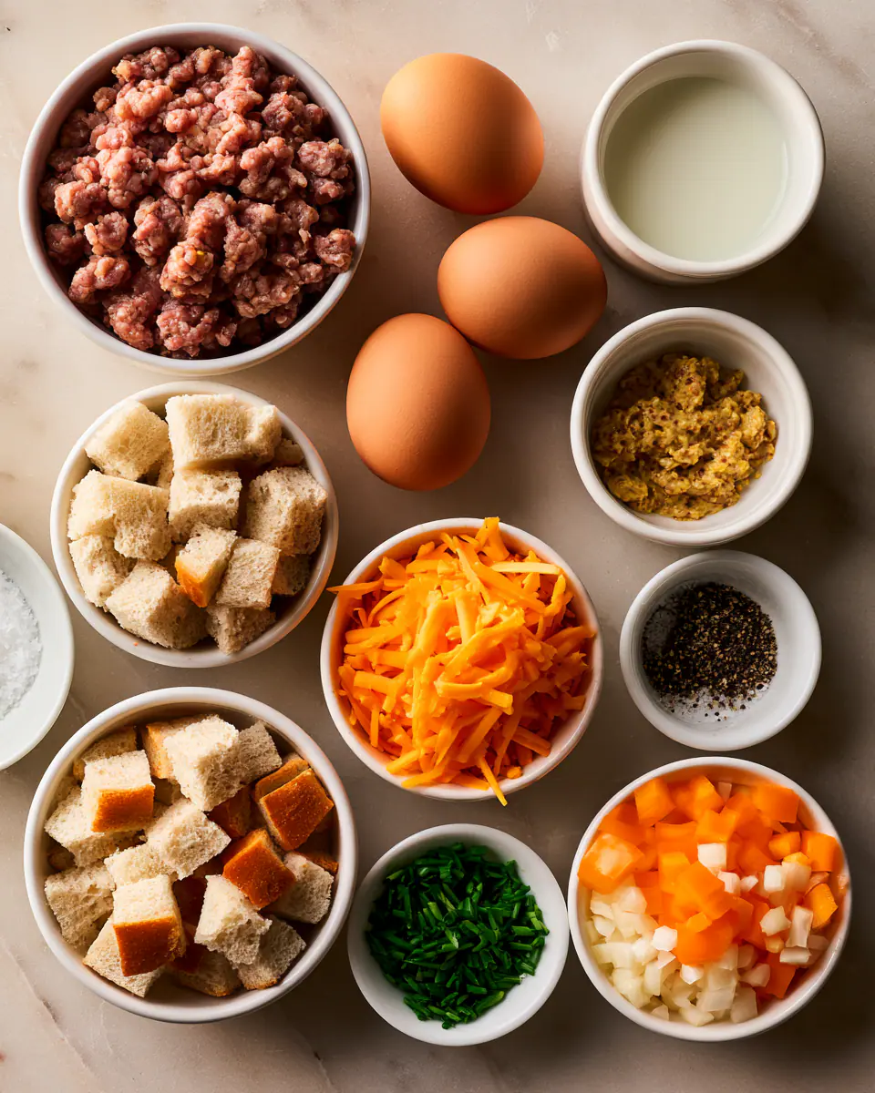 Ingredients for Cheesy Sausage Breakfast Casserole | Easy Egg Bake for Busy Mornings