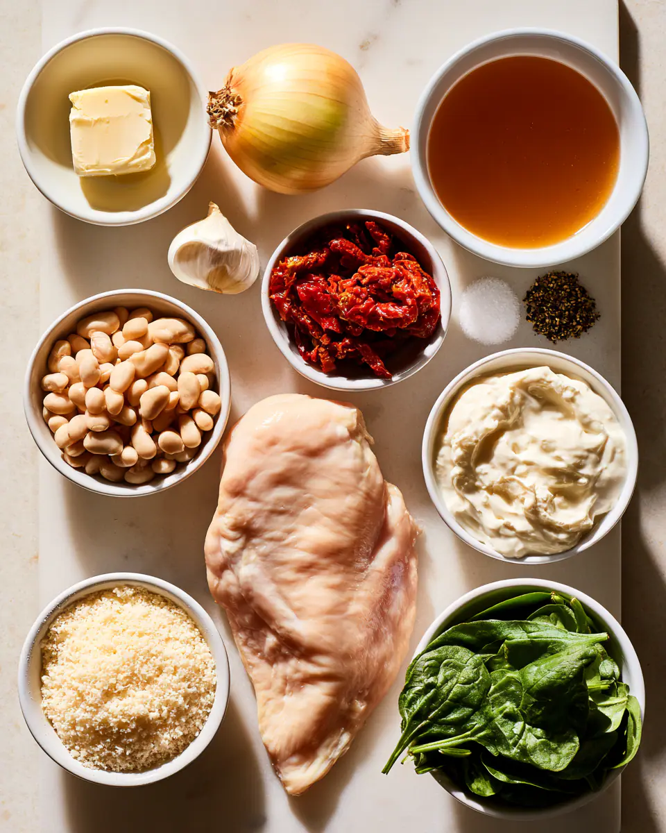 Ingredients for Creamy Tuscan Chicken Soup | Cozy Weeknight Dinner