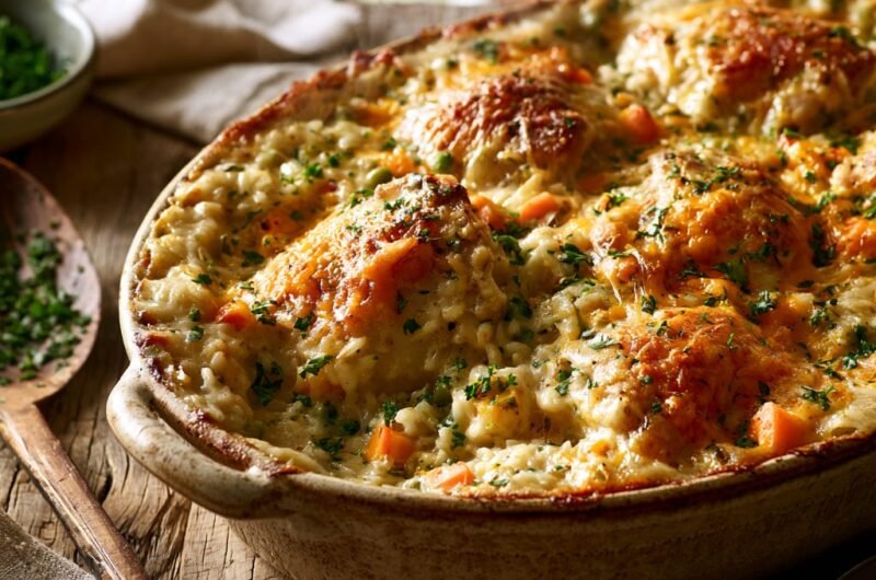 Dump and Bake Chicken Rice Casserole, No Stirring Needed