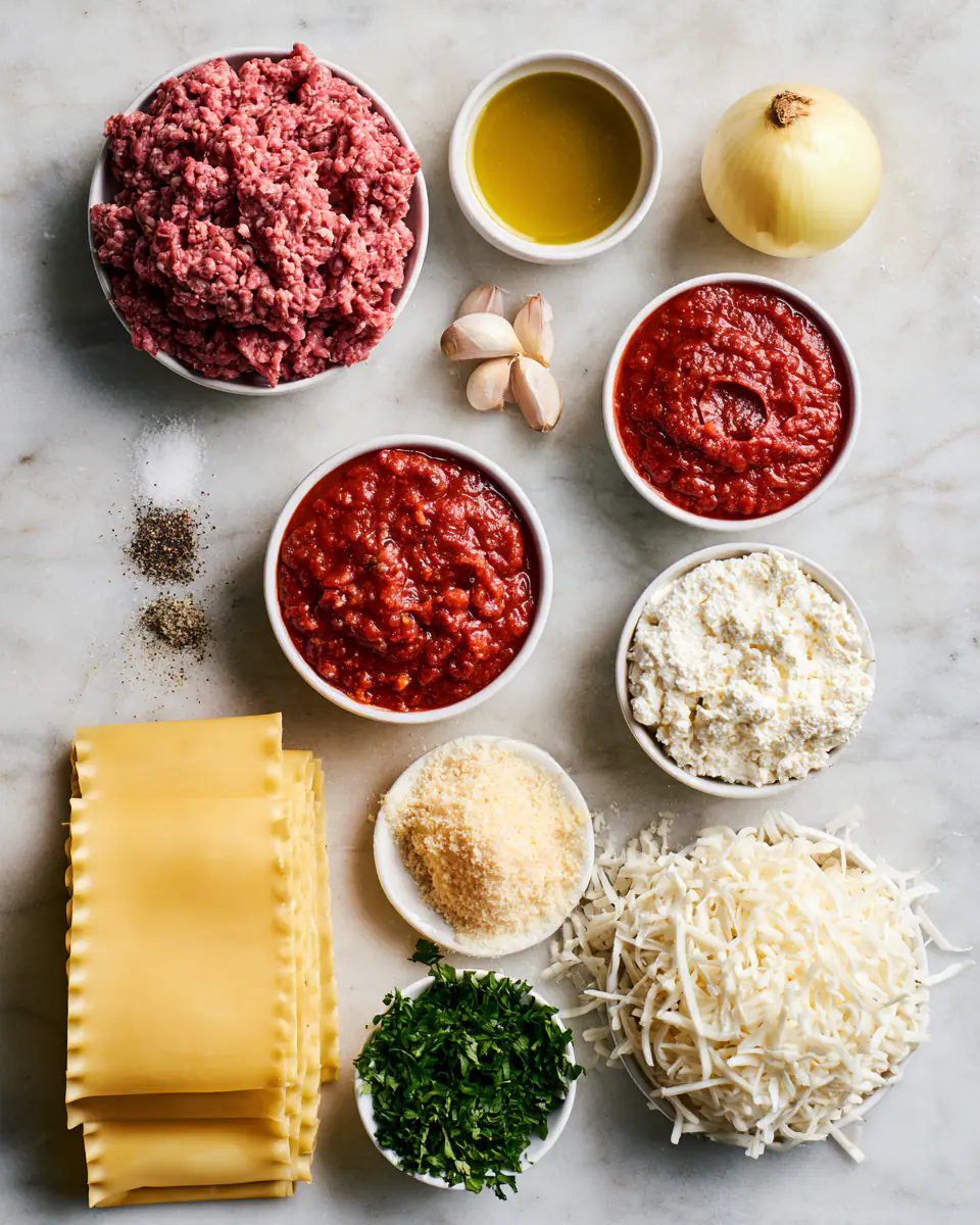 Ingredients for Easy Cheesy Beef Lasagna | Crazy Good Family Dinner