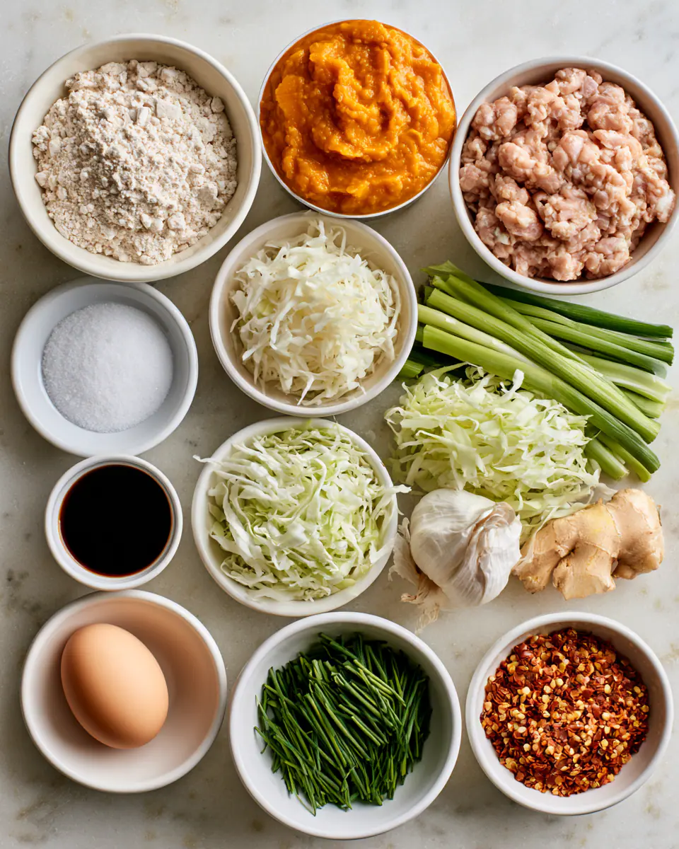 Ingredients for Easy Dumpling Pumpkin Decorating | Fall Party Snack